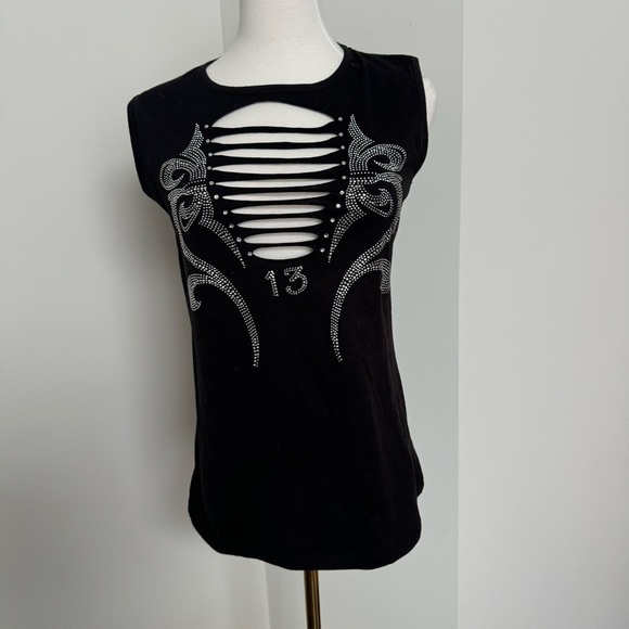 Vintage Vance bikercore cut out bling y2k tee goth punk XL - Picture 3 of 6